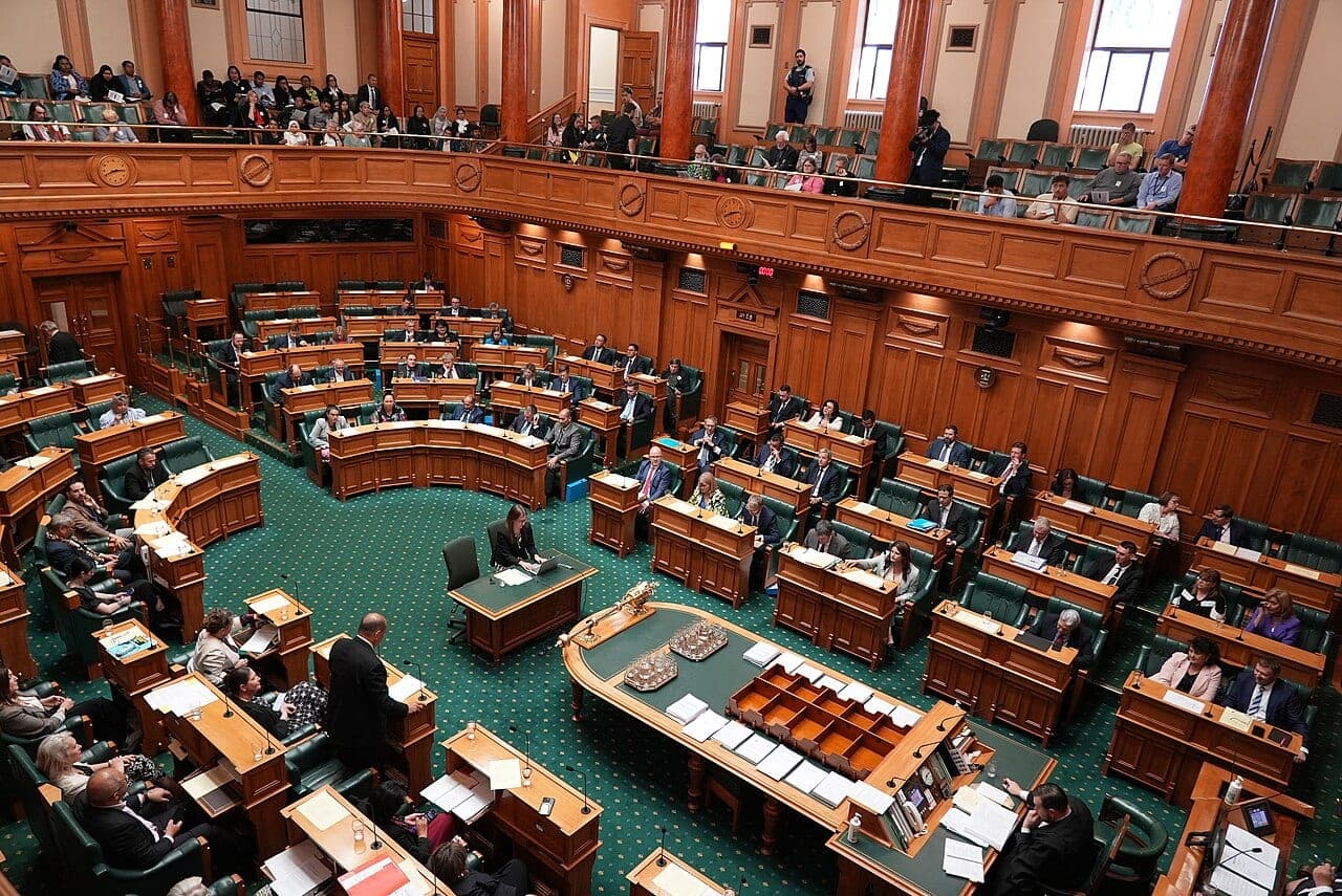 The New Zealand House of Representatives in session in the debating chamber, Parliament, Wellington