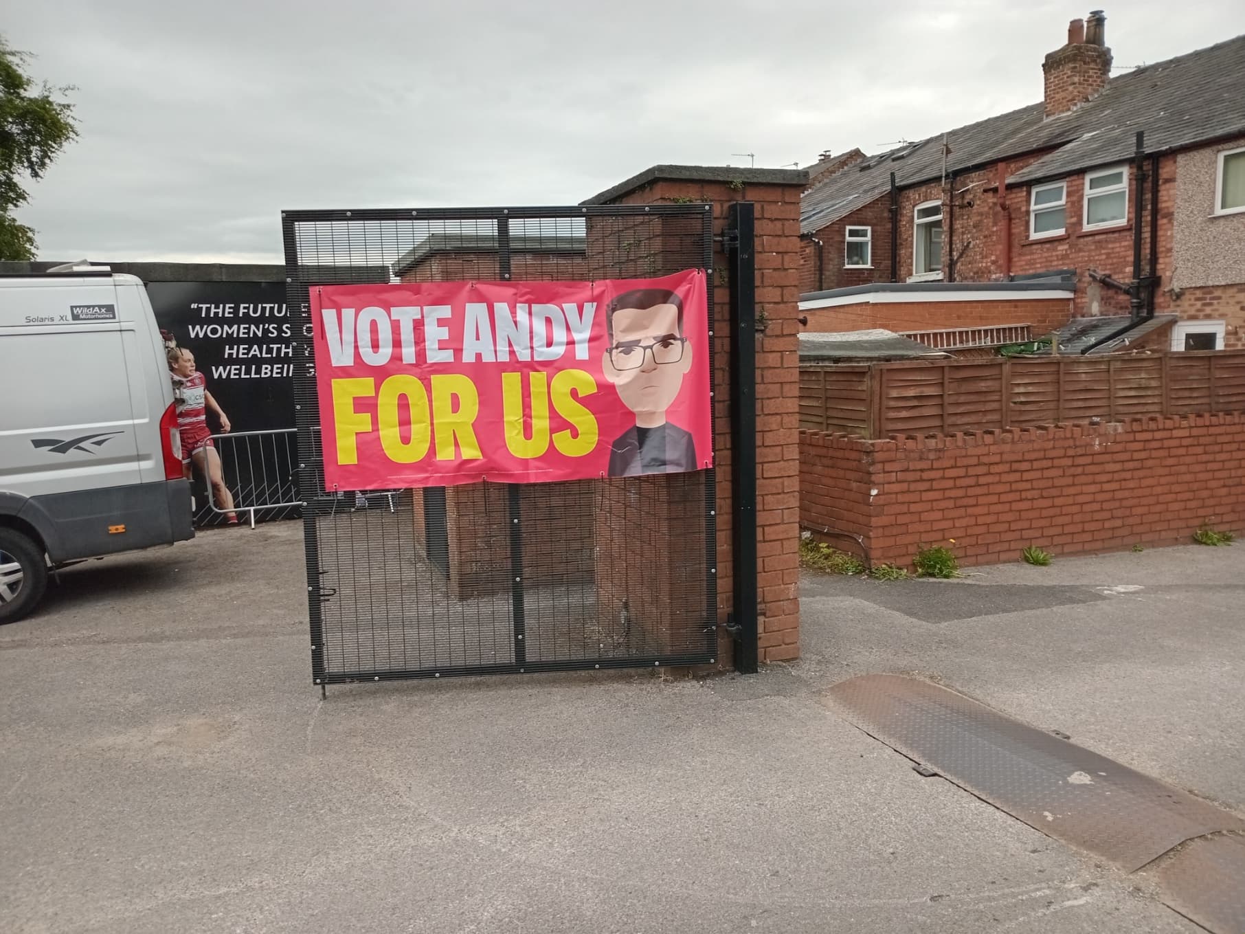 Andy Burnham poster at campaign headquarters
