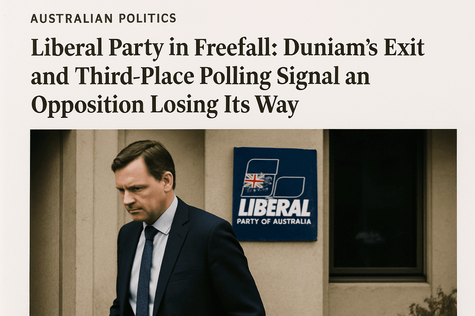 Liberal Party in Freefall: Duniam's Exit and Third-Place Polling Signal an Opposition Losing Its Way